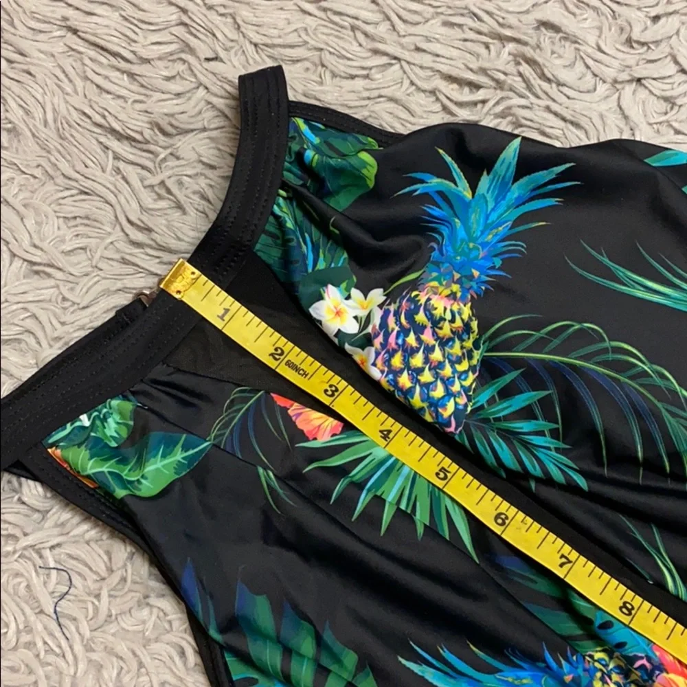 Tropical Swimsuit Black High Neck Mesh One Piece S Small New